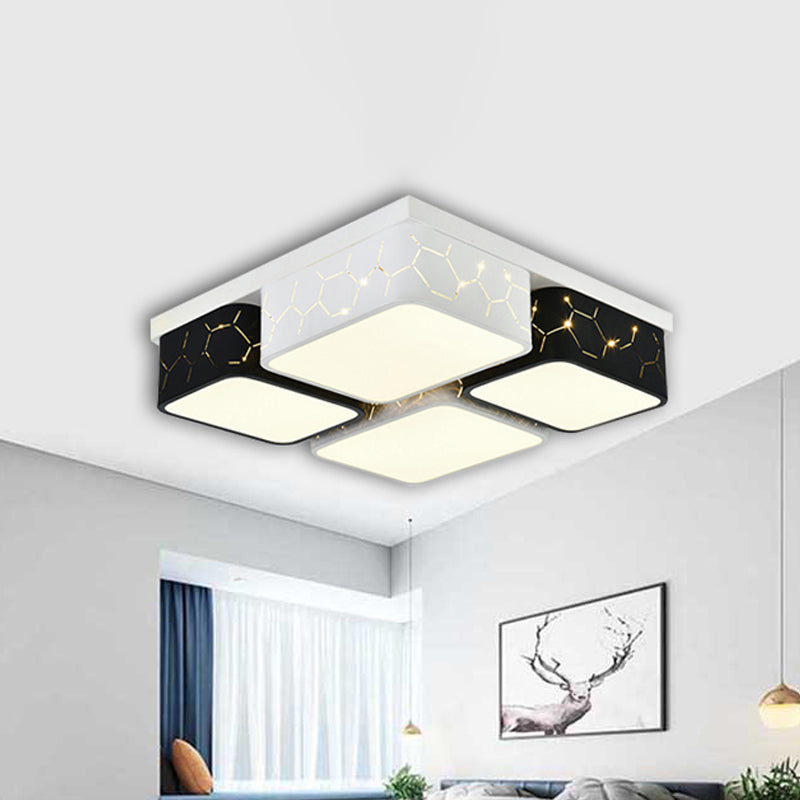 Square Bedroom Flush Ceiling Light Acrylic Warm/White Lighting LED Contemporary Ceiling Mount Fixture in Black