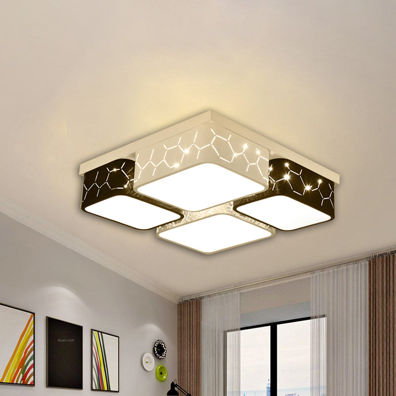 Square Bedroom Flush Ceiling Light Acrylic Warm/White Lighting LED Contemporary Ceiling Mount Fixture in Black