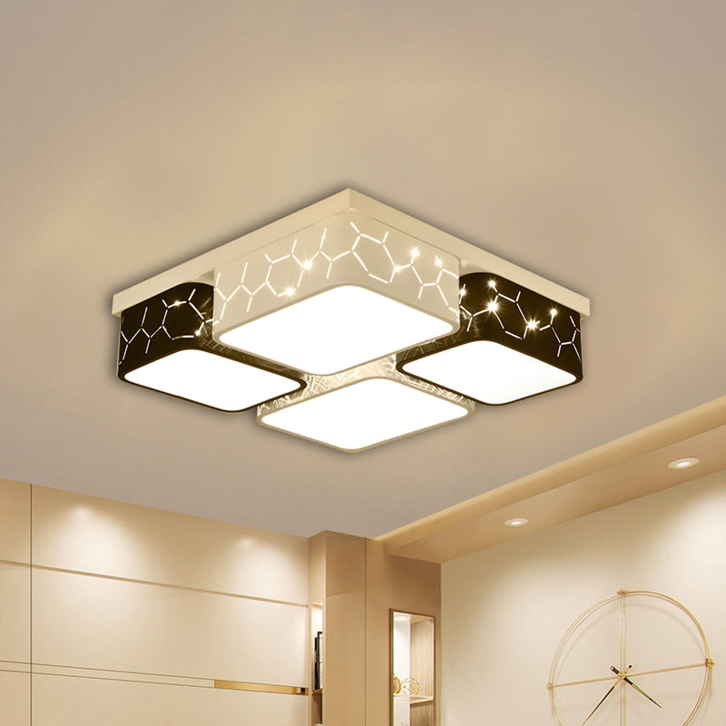 Square Bedroom Flush Ceiling Light Acrylic Warm/White Lighting LED Contemporary Ceiling Mount Fixture in Black