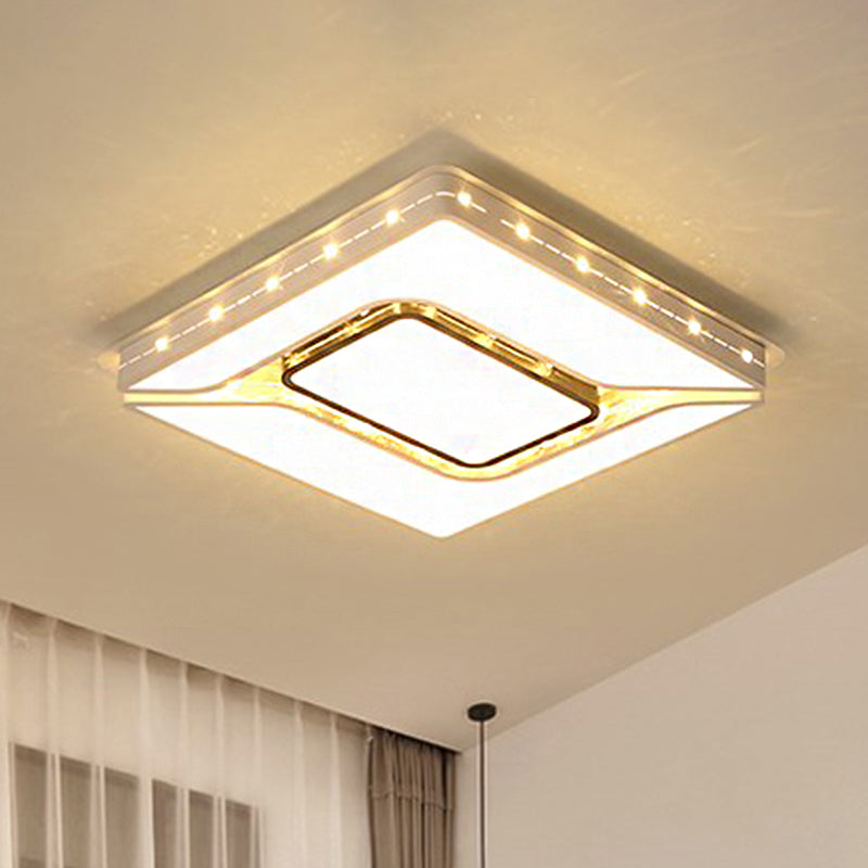 Lámpara LED montada en el techo para dormitorio con pantalla acrílica cuadrada, lámpara empotrada blanca en luz blanca/cálida, 19,5 "/23,5" W