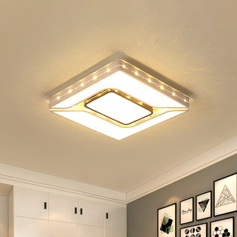 LED Bedroom Ceiling Mounted Light with Square Acrylic Shade White Flush Light Fixture in White/Warm Light, 19.5"/23.5" W