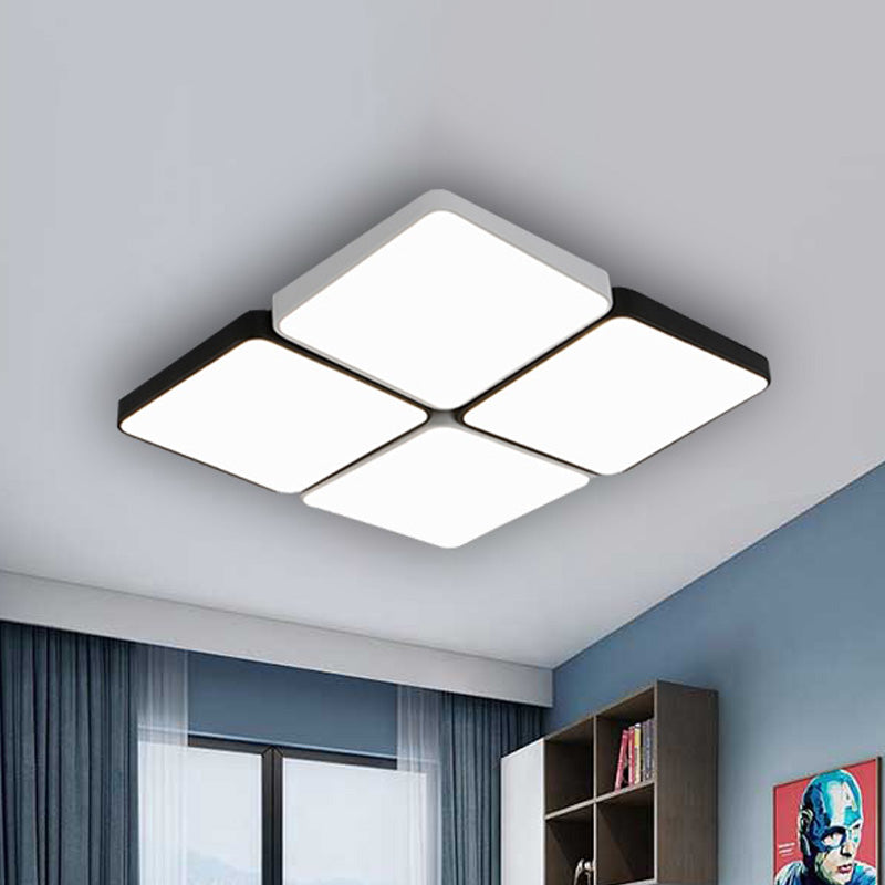 Simple Style 4/6 Lights Flush Mount Light with Acrylic Shade White Rectangular/Squared Ceiling Lamp, Warm/White Light