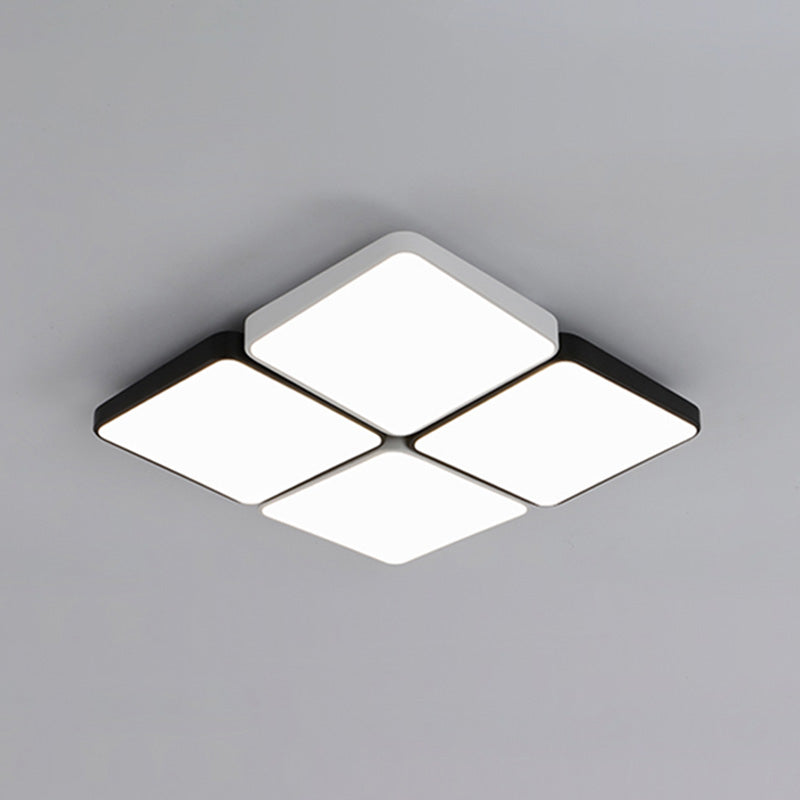 Simple Style 4/6 Lumière Flush Mount Light with Acrylic Shade White Rectangulaire / Squared Ceiling Lamp, Warm / White Light