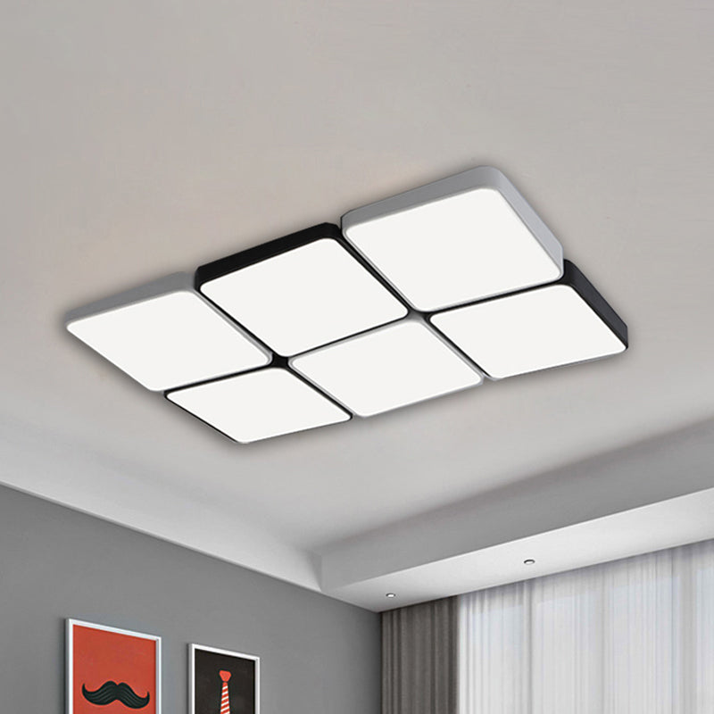 Simple Style 4/6 Lights Flush Mount Light with Acrylic Shade White Rectangular/Squared Ceiling Lamp, Warm/White Light