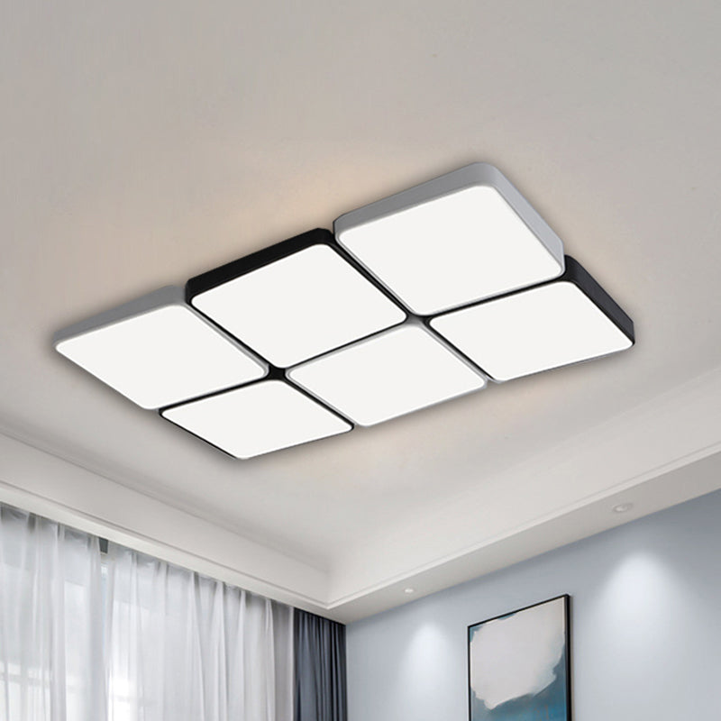 Luz de montaje empotrado de 4/6 luces de estilo simple con pantalla acrílica Lámpara de techo rectangular/cuadrada blanca, luz blanca/cálida