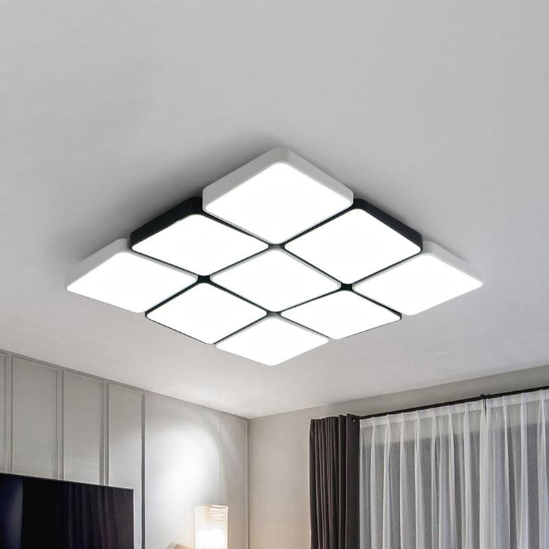 Simple Style 4/6 Lights Flush Mount Light with Acrylic Shade White Rectangular/Squared Ceiling Lamp, Warm/White Light