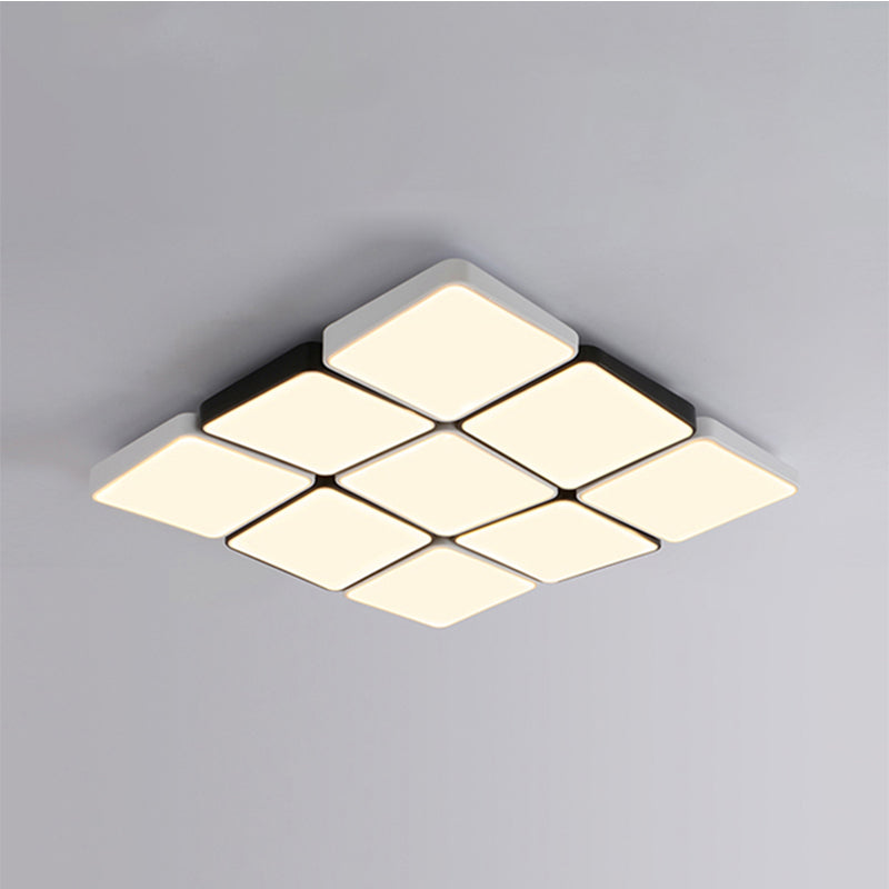 Simple Style 4/6 Lights Flush Mount Light with Acrylic Shade White Rectangular/Squared Ceiling Lamp, Warm/White Light