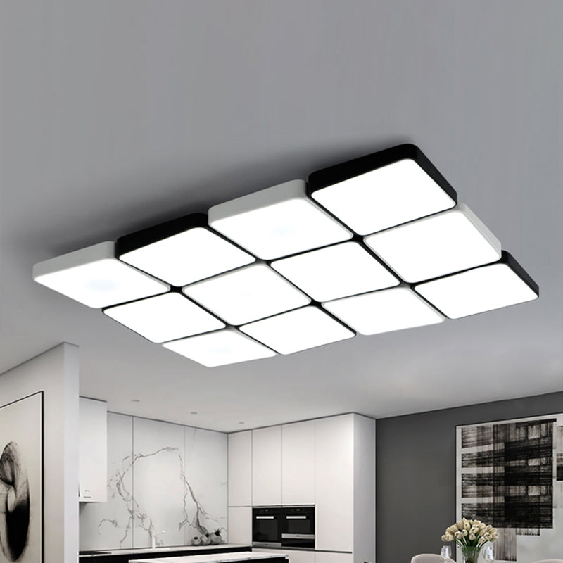 Luz de montaje empotrado de 4/6 luces de estilo simple con pantalla acrílica Lámpara de techo rectangular/cuadrada blanca, luz blanca/cálida