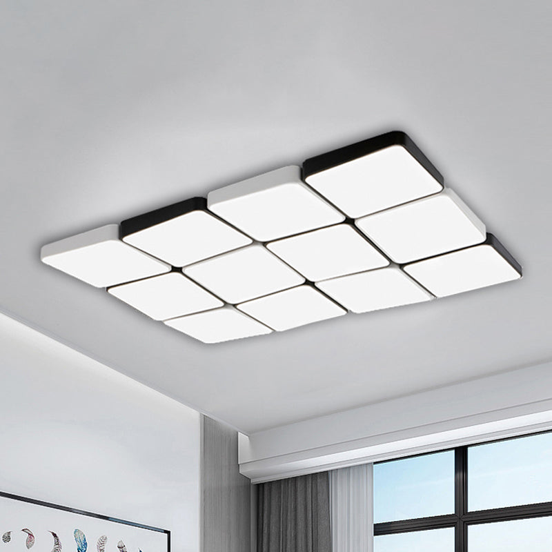 Luz de montaje empotrado de 4/6 luces de estilo simple con pantalla acrílica Lámpara de techo rectangular/cuadrada blanca, luz blanca/cálida