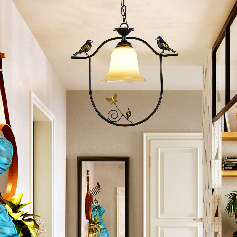 Bell Shade Esszimmer Hängende Lichtkit traditionelle Metall 1 hellschwarz Anhänger Beleuchtung mit Vogeldesign