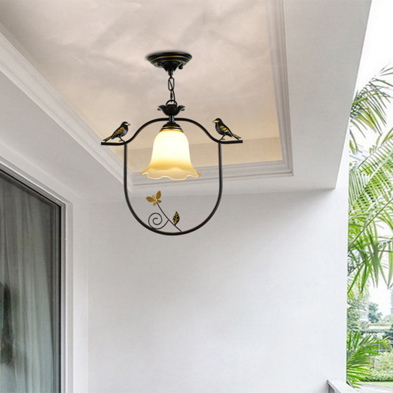 Bell Shade Esszimmer Hängende Lichtkit traditionelle Metall 1 hellschwarz Anhänger Beleuchtung mit Vogeldesign