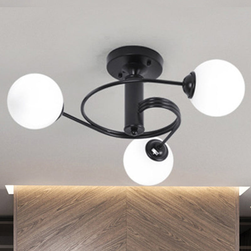 Spiral Metall Semi Flush Lampe moderne 3/5 Lichter Schwarz/Gold Halbblöde Deckenleuchte für Wohnzimmer