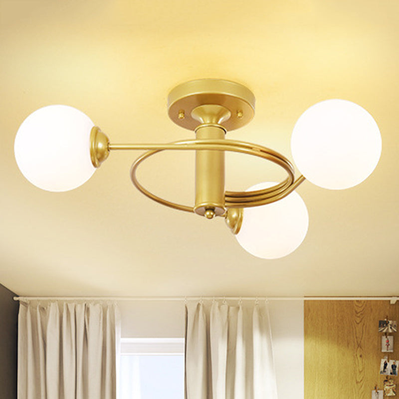 Spiral Metall Semi Flush Lampe moderne 3/5 Lichter Schwarz/Gold Halbblöde Deckenleuchte für Wohnzimmer