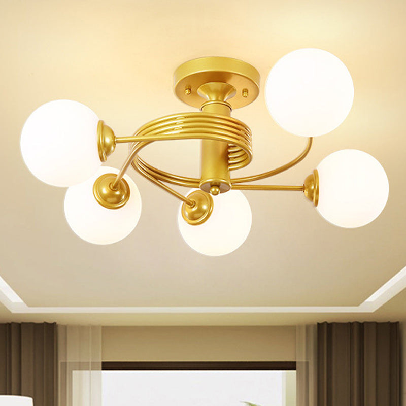 Spiral Metal Semi Flush Lampe moderne 3/5 lumières Black / Gold Semi Flush Plafond Light pour le salon