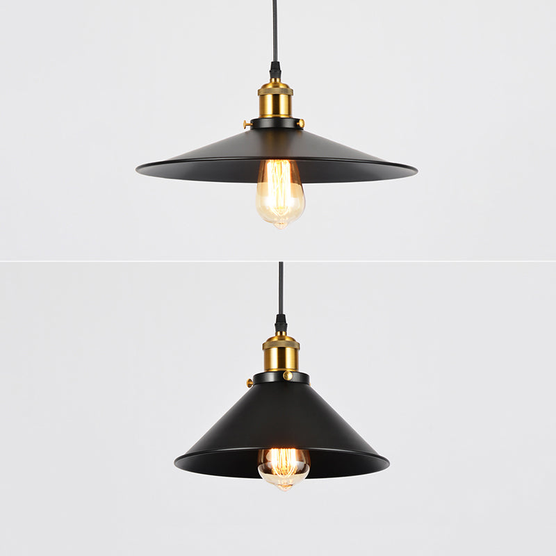 Conical Shade Iron Suspension Light Industrial Single Bulb Restaurant Hanglamp in het zwart