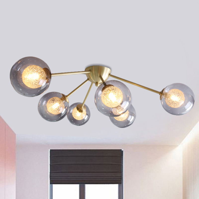 Moderno Global Semi Flush Mount Clear/Amber/Smoke Glass 3/6 Luces LED Dormitorio Semi Flush Montaje Accesorio en oro