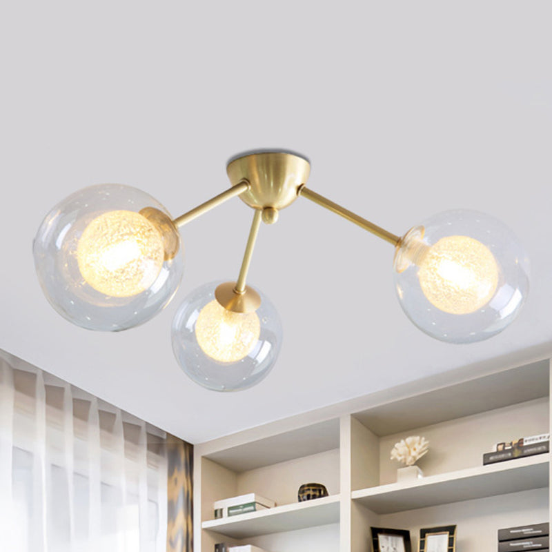 Moderno Global Semi Flush Mount Clear/Amber/Smoke Glass 3/6 Luces LED Dormitorio Semi Flush Montaje Accesorio en oro