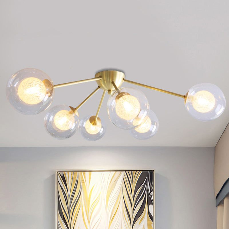 Moderno Global Semi Flush Mount Clear/Amber/Smoke Glass 3/6 Luces LED Dormitorio Semi Flush Montaje Accesorio en oro