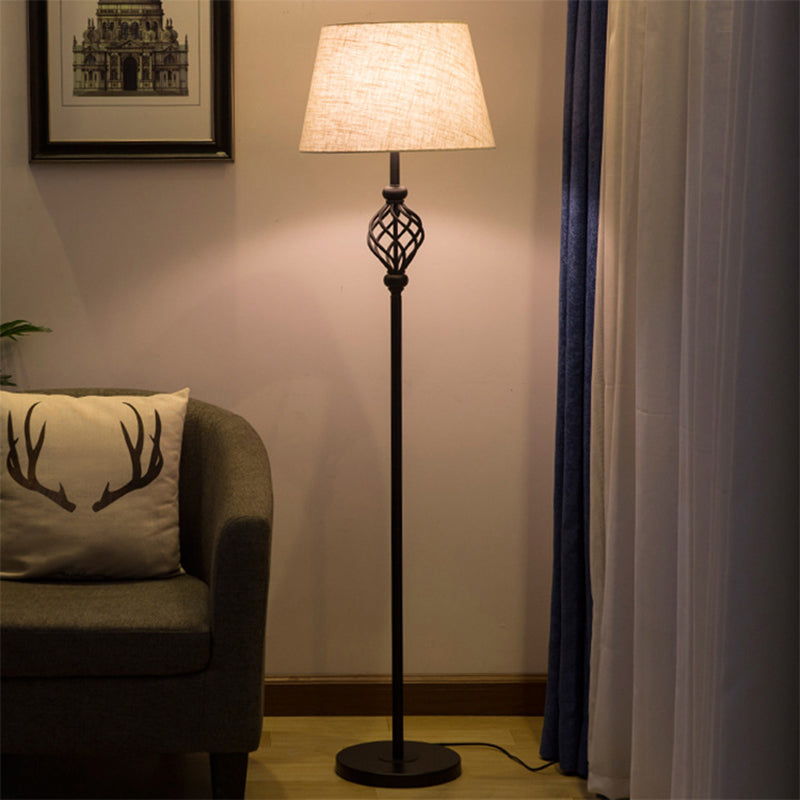 Retro Empire Shade Floor Lamp Single-Bulb Fabric Standing Light in Black with Foot Switch