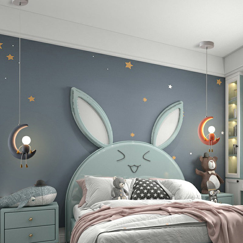 Figura di luna e bastoncino appeso alla luce in resina creativa a 1 testa ciondolo per la camera da letto per bambini