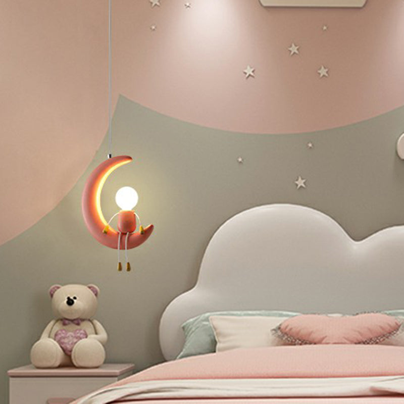 Luna y palo figura colgante luz creativa resina 1 caída colgante para niños dormitorio