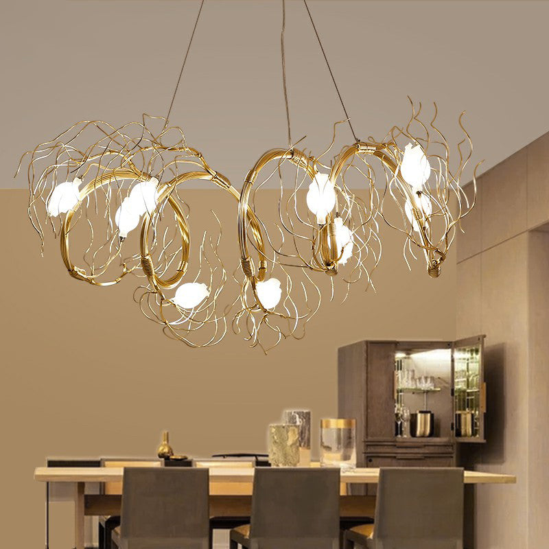 Iluminación colgante de rosa de vidrio Candelera nórdica de 8 luces con rama de oro para el comedor