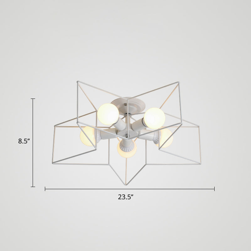 Sterngeformte Schlafzimmer Semi Flush Mount Lampe Vintage Metall 5 Lampen Deckenleuchte