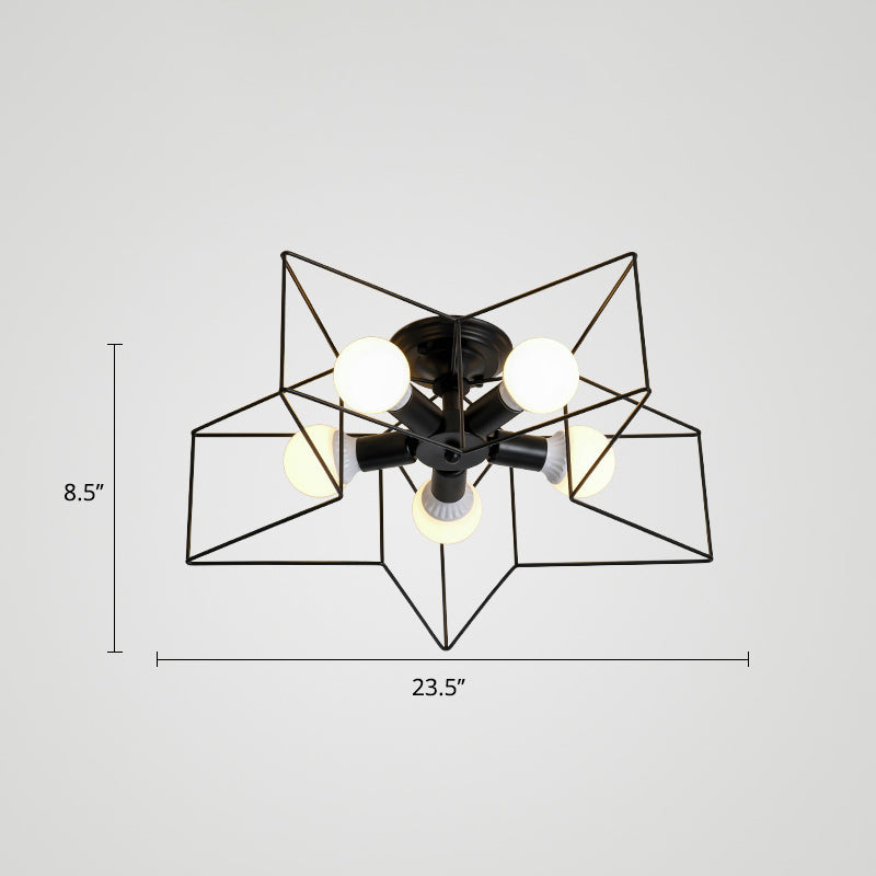 Lámpara de montaje semi rascilaje de dormitorio en forma de estrella 5 bombillas 5 bombillas Luz de techo de lámpara