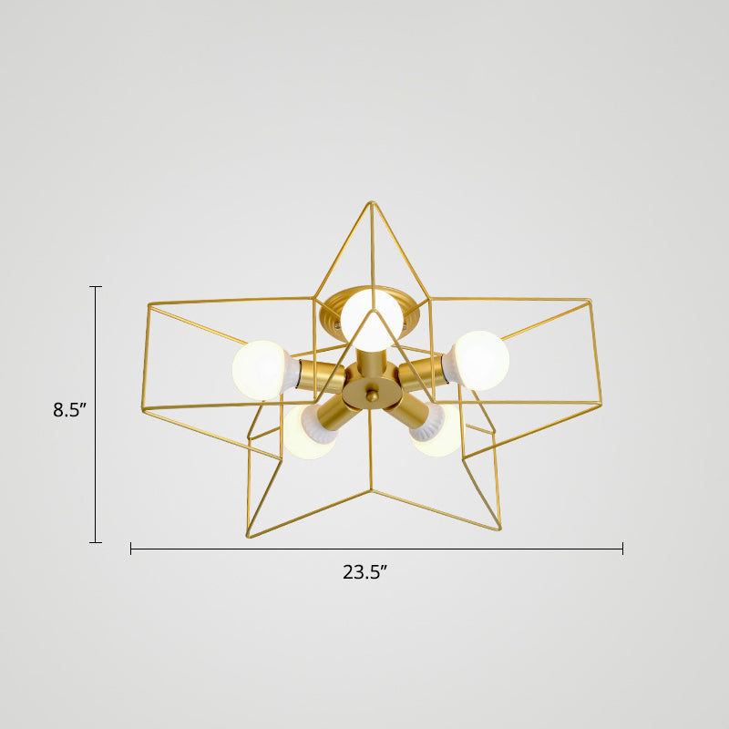 Lámpara de montaje semi rascilaje de dormitorio en forma de estrella 5 bombillas 5 bombillas Luz de techo de lámpara