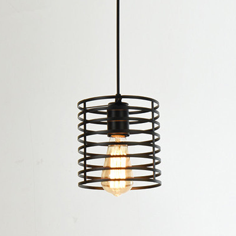 Metal Black Finish Hanging Lamp Geometrical Cage Single Industrial Style Ceiling Pendant Light