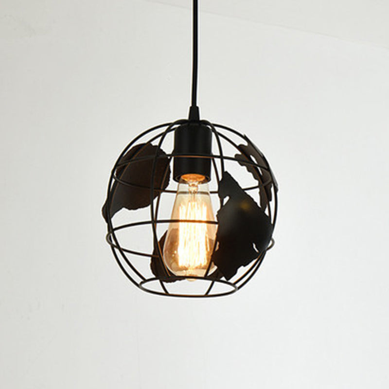 Metal Black Finish Hanging Lamp Geometrical Cage Single Industrial Style Ceiling Pendant Light