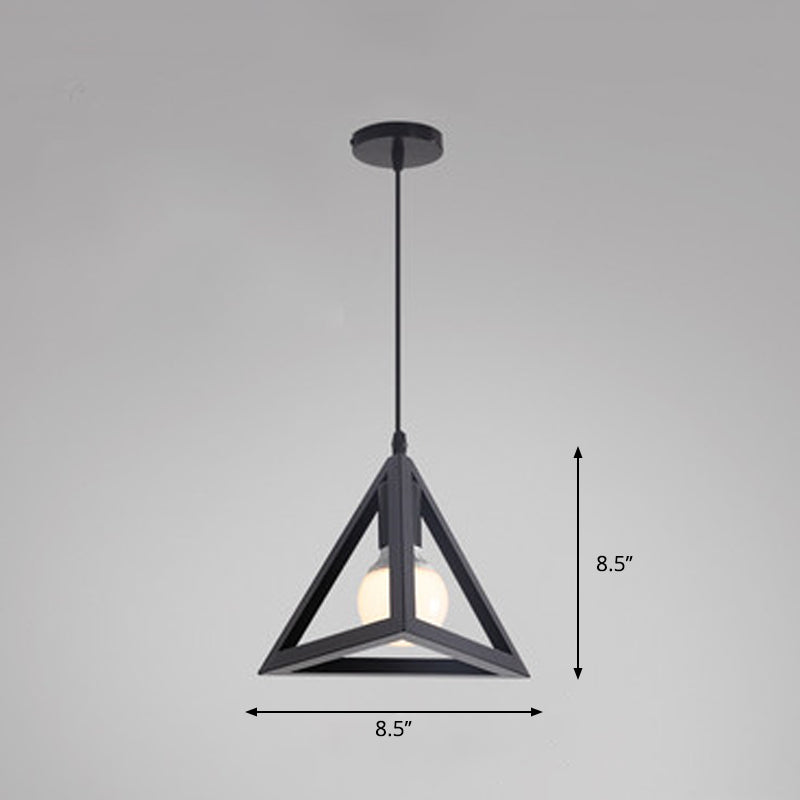 Metal Black Finish Hanging Lamp Geometrical Cage Single Industrial Style Ceiling Pendant Light