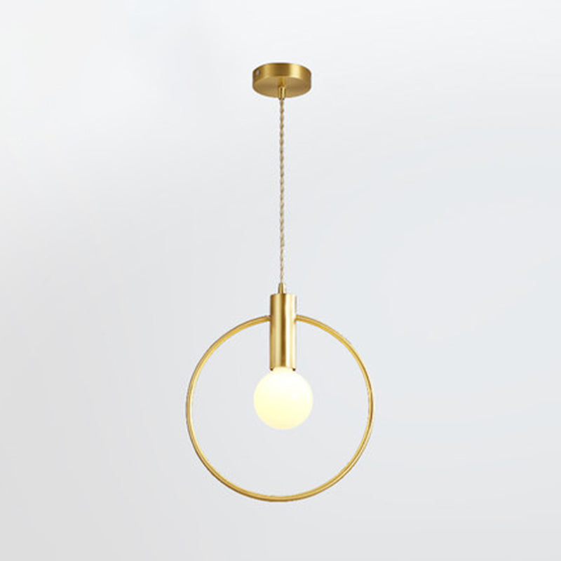 1 Bulb Ring Pendulum Light Minimalist Gold Finish Metal Pendant Lamp for Bedroom