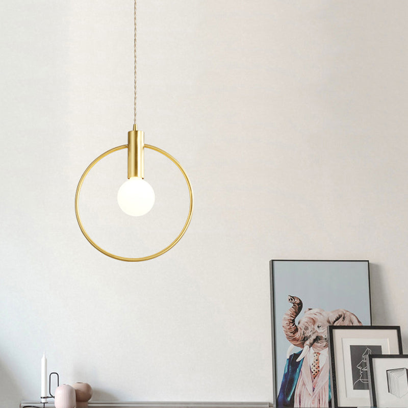 1 Bulb Ring Pendulum Light Minimalist Gold Finish Metal Pendant Lamp for Bedroom