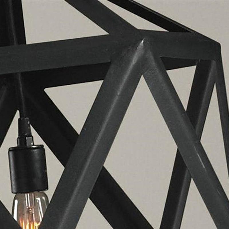 Industrial Style Geometric Hanging Lamp 1-Bulb Metal Ceiling Pendant Light in Black