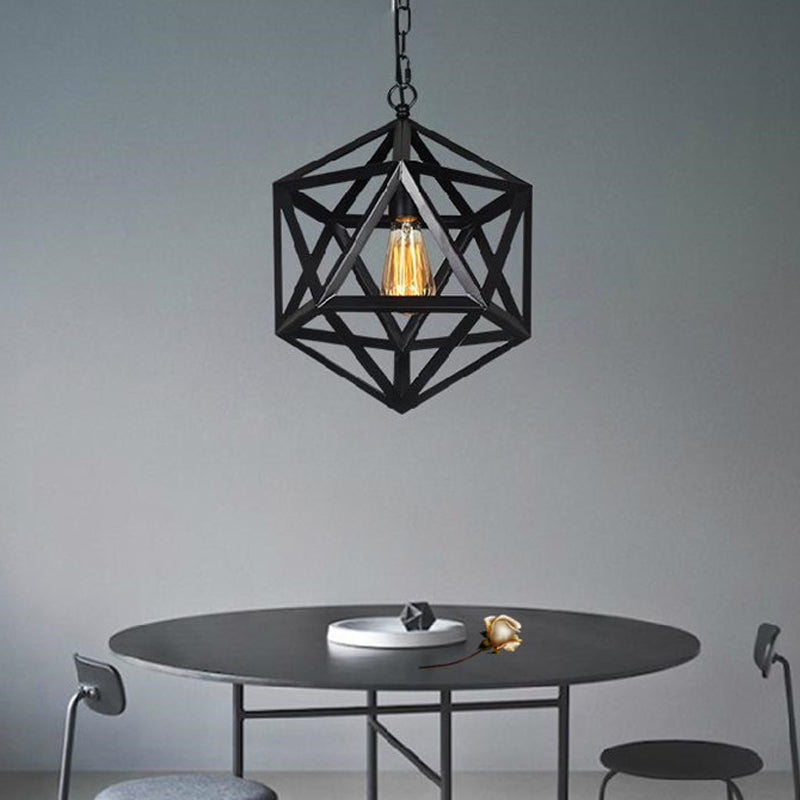 Industrial Style Geometric Hanging Lamp 1-Bulb Metal Ceiling Pendant Light in Black