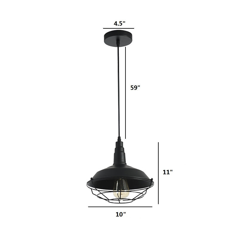 Black 1-Light suspendu Ferme Ferme de grange en métal en forme de grange en forme de grange avec cage effilée