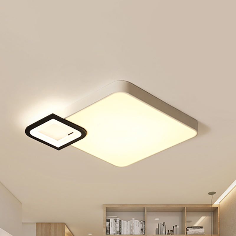 Lámpara de montaje de color cuadrado de metal moderno Blanco/Blanco y negro LED de luz de techo para sala de estar en caliente/blanco, 18 "/21.5" amplia