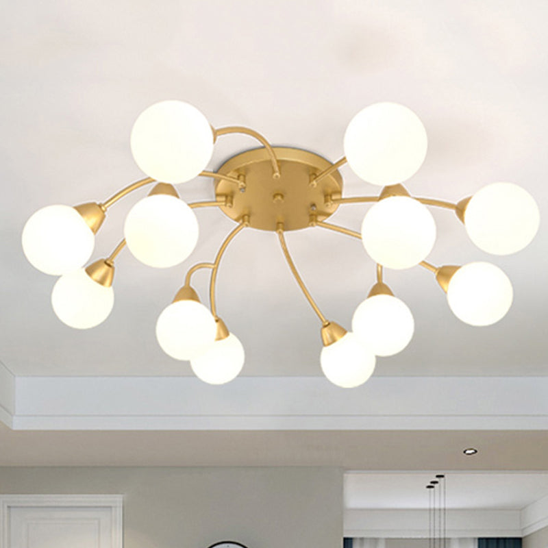 Grape Shape Semi Flush Lamp Modernist Amber/Smoky/Cream Glass 6/12 Lights Gold Led Semi Flush Mount Light Fixture