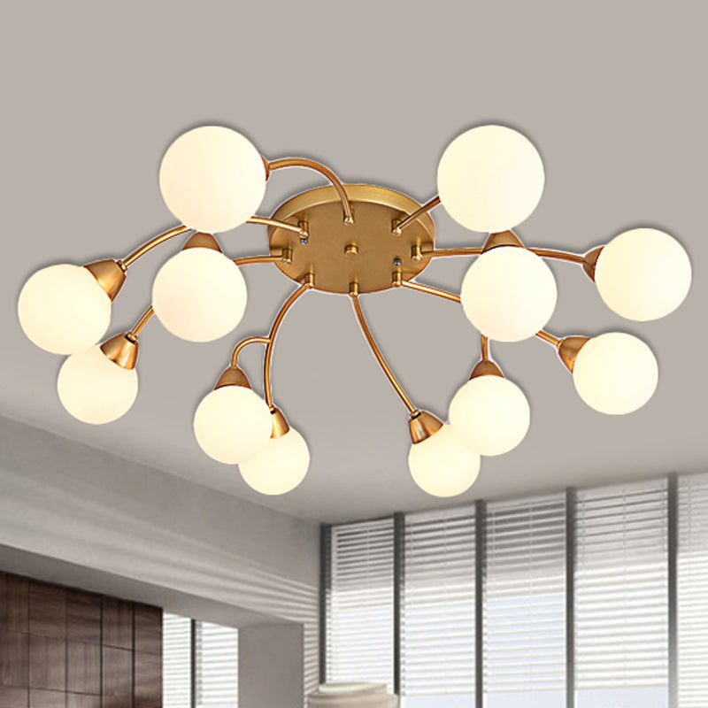 Forme de raisin Semi Flush Lampe moderniste ambre / fumé / verre crème 6/12 lumières Gold LED Semi Flush Mount luminaire