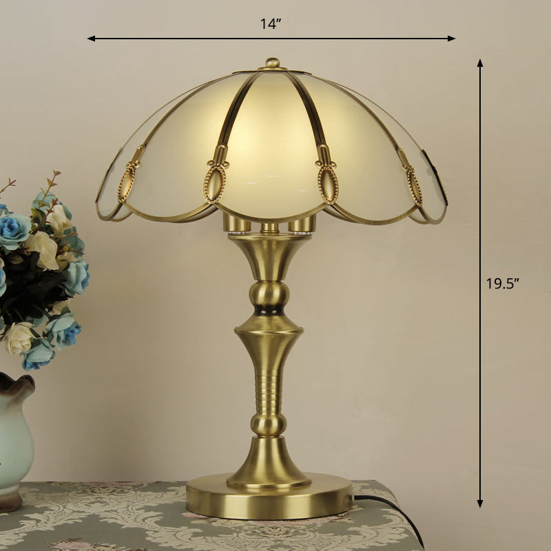 Brass Flower Nightstand Lamp Minimalist Opal Frosted Glass Single Bedroom Table Light