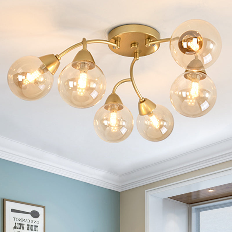 Forma de uva Lámpara semi descarga Modernista Amber/Smoky/Cream Vids 6/12 Luces Gold LED Semi Flush Mount Lighture