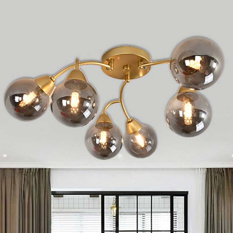 Druiven vorm semi -spoellamp modernist Amber/Smoky/Cream Glass 6/12 Lichten Gouden LED Semi Flush Mount Light Fixture