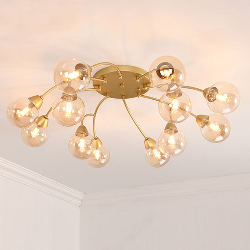 Lampada semi -filo a forma di uva modernista ambra/vetro fumoso/crema 6/12 luci in oro a piombo semifulto lampada a montaggio