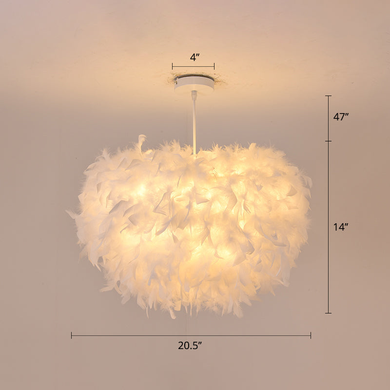 Éclairage de plafond de dôme en plumes d'oie simplicité Pendentif suspendu blanc pour chambre à coucher