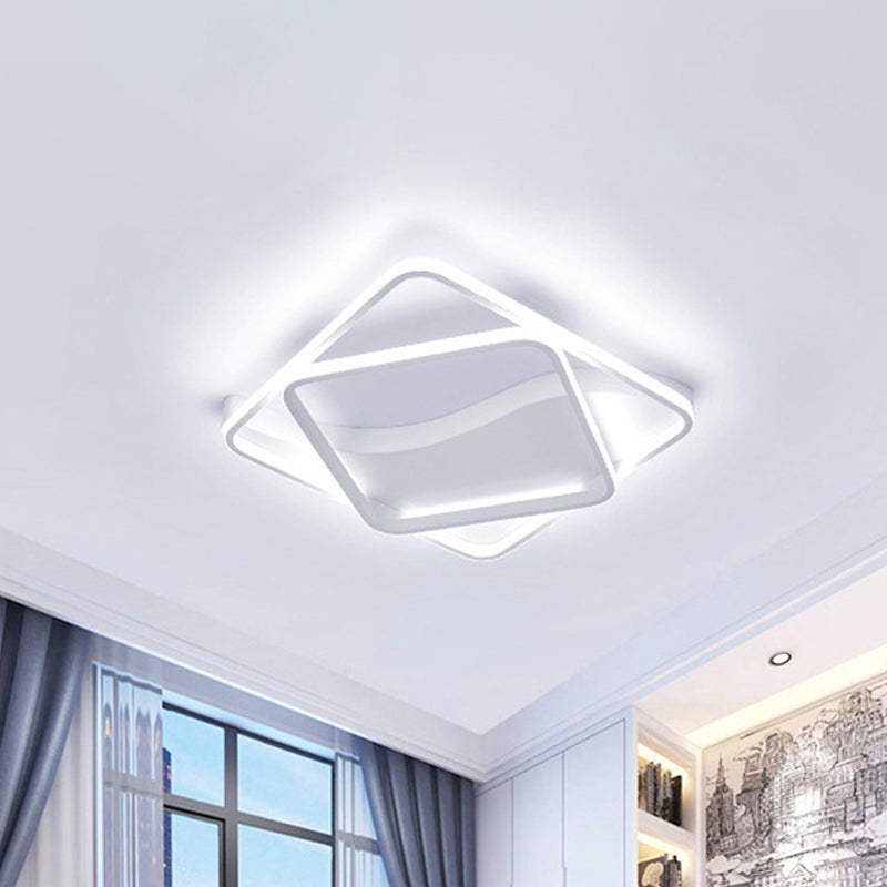 LED Bedroom Flush Mount with Square/Rectangular Acrylic Shade White/Brown Ceiling Lamp in Warm/White Light