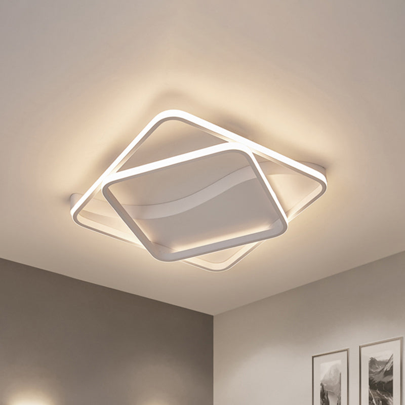 LED Bedroom Flush Mount with Square/Rectangular Acrylic Shade White/Brown Ceiling Lamp in Warm/White Light