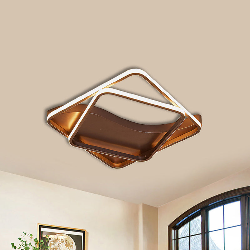 DEL Bedroom Flush Mount with Square / Rectangulaire Acrylique Shade White / Brown Ceiling Lamp in Warm / White Light