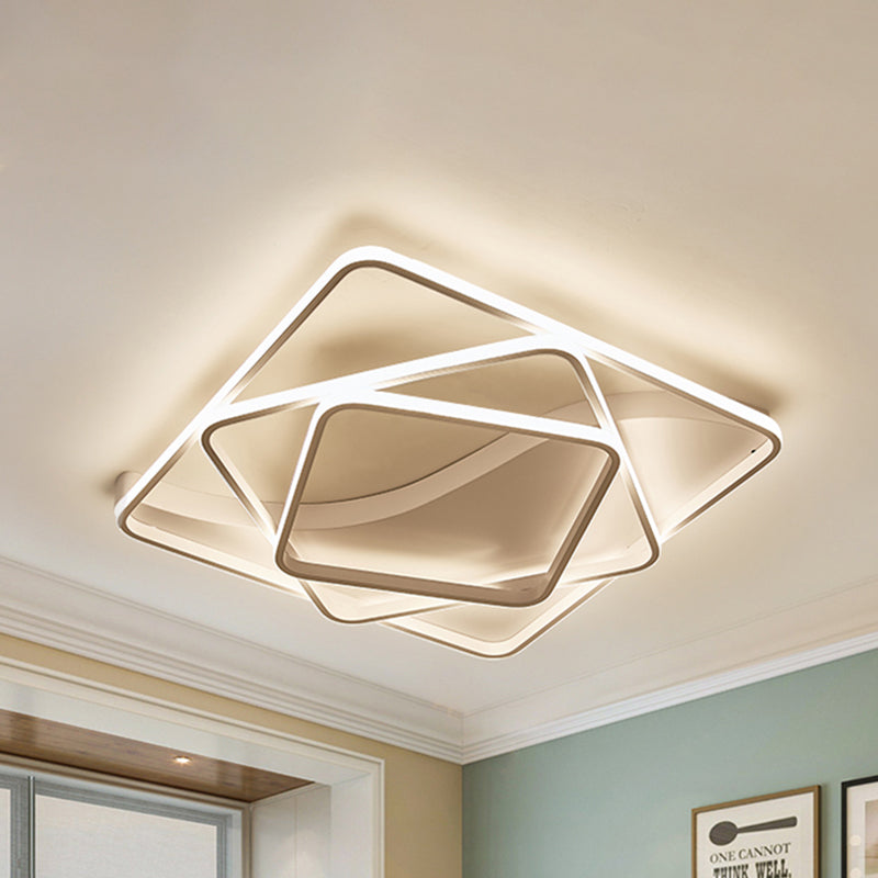 DEL Bedroom Flush Mount with Square / Rectangulaire Acrylique Shade White / Brown Ceiling Lamp in Warm / White Light