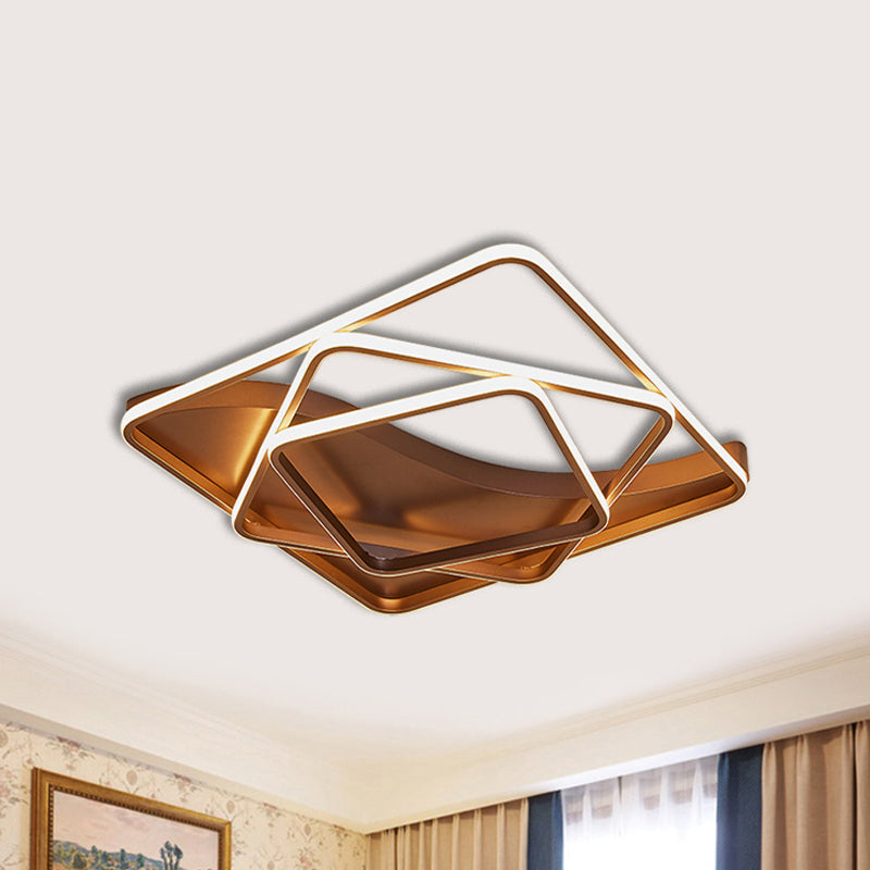 LED Bedroom Flush Mount with Square/Rectangular Acrylic Shade White/Brown Ceiling Lamp in Warm/White Light